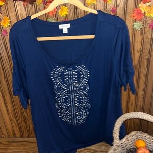 Women’s Navy short sleeve Shirt by Westport Good Condition Sz. XL